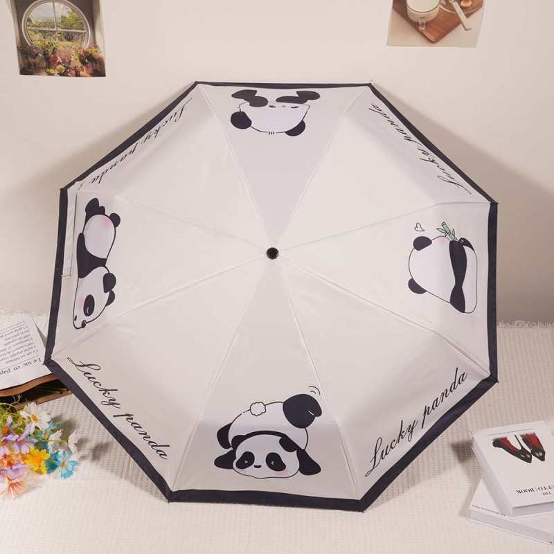 Automatinis sulankstomas skėtis nuo saulės UPF50+, vėjo atsparus, plieninis rėmas su 8 briaunomis, panda raštas