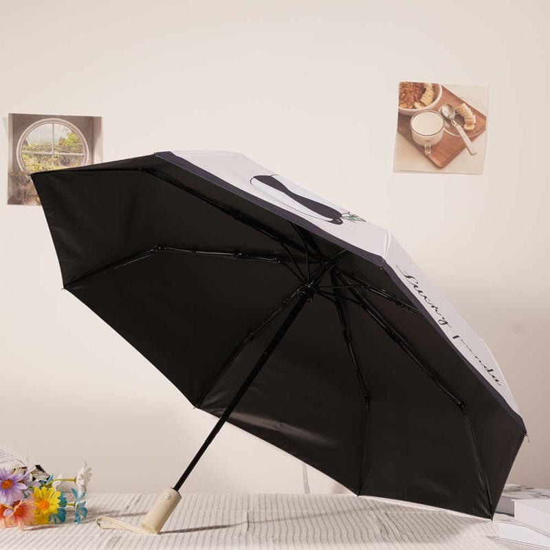 Automatinis sulankstomas skėtis nuo saulės UPF50+, vėjo atsparus, plieninis rėmas su 8 briaunomis, panda raštas