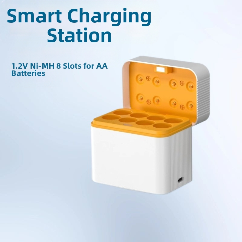 8-слотово интелигентно флип зарядно за AA NiMH батерии, Type-C порт, изход 5V DC 2A