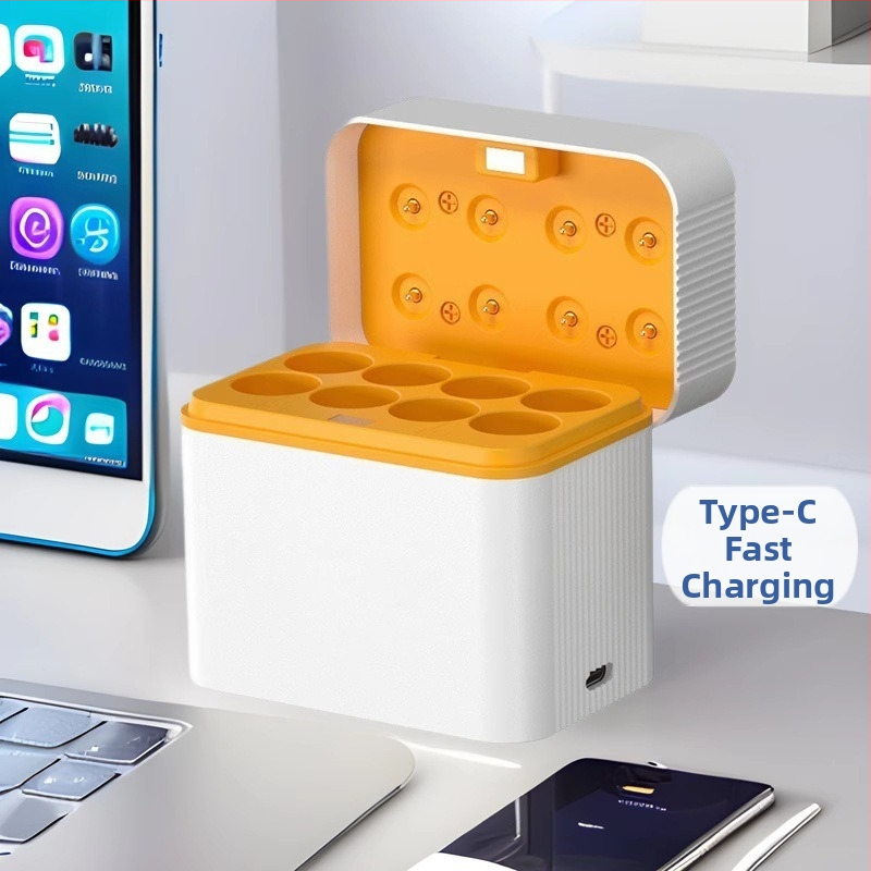 8-слотово интелигентно флип зарядно за AA NiMH батерии, Type-C порт, изход 5V DC 2A