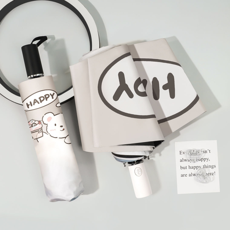 Karu-mākoņa dizainiga vihmavari, kolmekordne konstrukcija, 8 ribų, 190T audinys, automatinis atidarymas, plastikinė rankena, geležinis stovas, UPF>50, logotipo spausdinimo galimybė