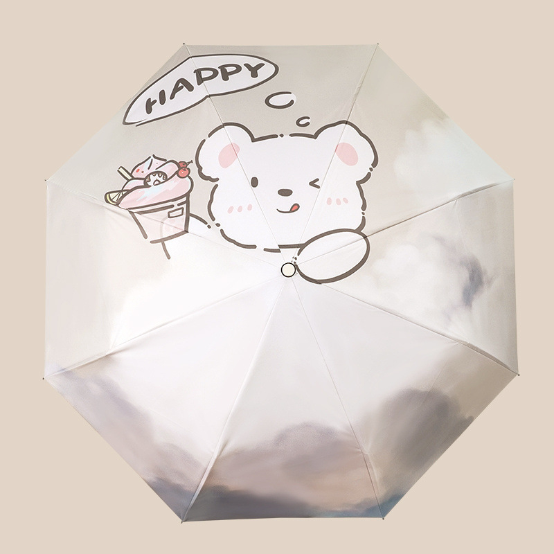 Karu-mākoņa dizainiga vihmavari, kolmekordne konstrukcija, 8 ribų, 190T audinys, automatinis atidarymas, plastikinė rankena, geležinis stovas, UPF>50, logotipo spausdinimo galimybė