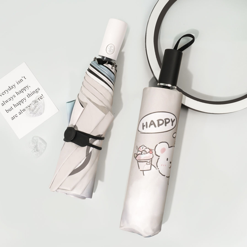 Karu-mākoņa dizainiga vihmavari, kolmekordne konstrukcija, 8 ribų, 190T audinys, automatinis atidarymas, plastikinė rankena, geležinis stovas, UPF>50, logotipo spausdinimo galimybė