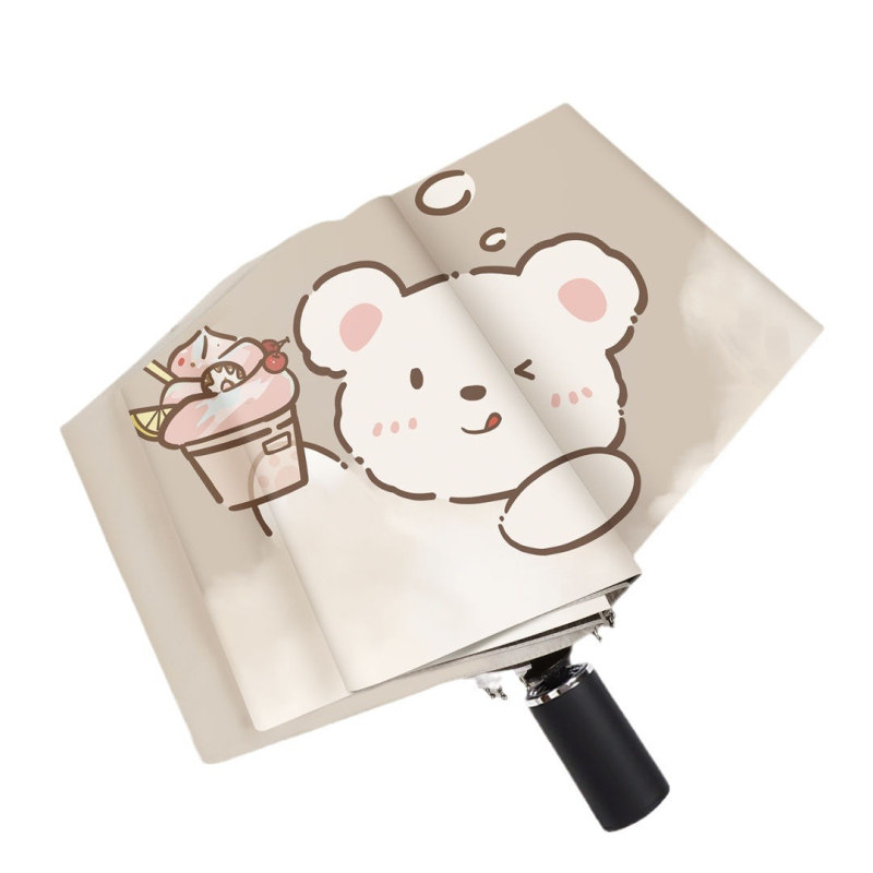 Karu-mākoņa dizainiga vihmavari, kolmekordne konstrukcija, 8 ribų, 190T audinys, automatinis atidarymas, plastikinė rankena, geležinis stovas, UPF>50, logotipo spausdinimo galimybė