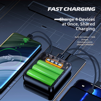 Διαφανές power bank χωρίς συγκόλληση για 3x18650 κυψέλες με ενσωματωμένο καλώδιο φόρτισης