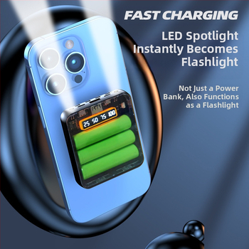 Διαφανές power bank χωρίς συγκόλληση για 3x18650 κυψέλες με ενσωματωμένο καλώδιο φόρτισης