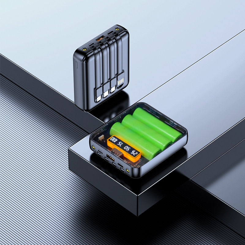 Διαφανές power bank χωρίς συγκόλληση για 3x18650 κυψέλες με ενσωματωμένο καλώδιο φόρτισης