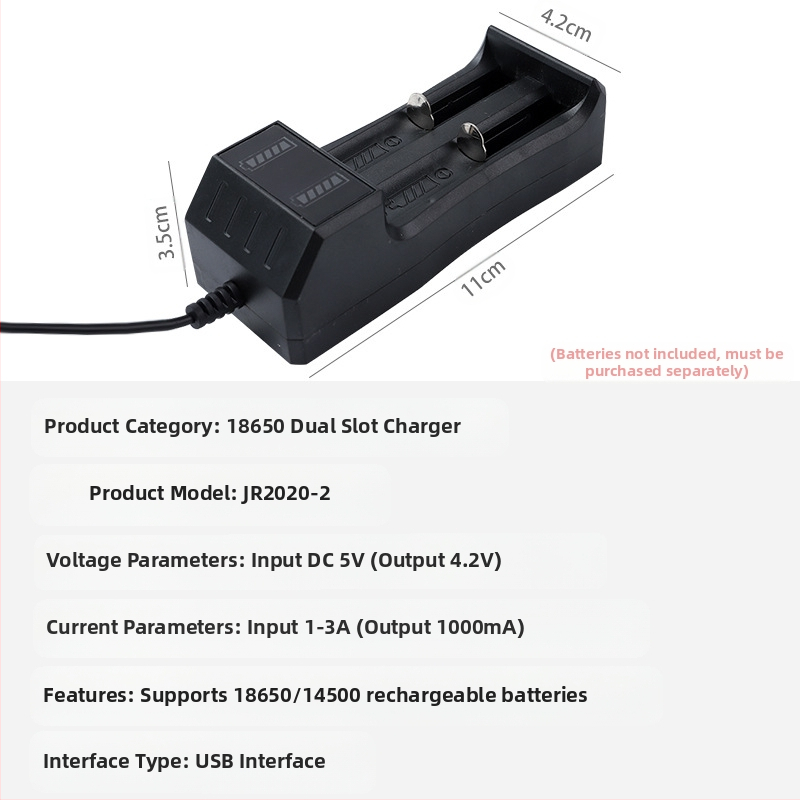 Julai Juxing дву-слотов USB зарядно за литиеви батерии 18650/14500, изход 4.2V, вход 5V, CE ROHS.