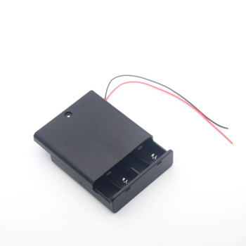 Кутия за батерии за четири AA клетки, с превключвател, капак и дебел проводник