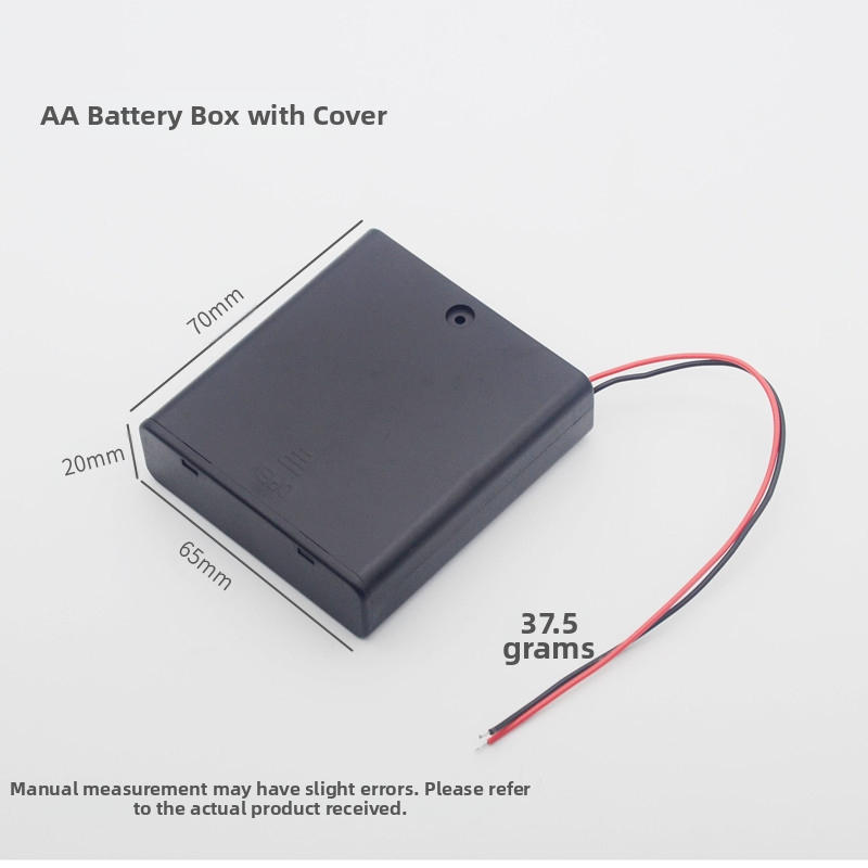 Кутия за батерии за четири AA клетки, с превключвател, капак и дебел проводник