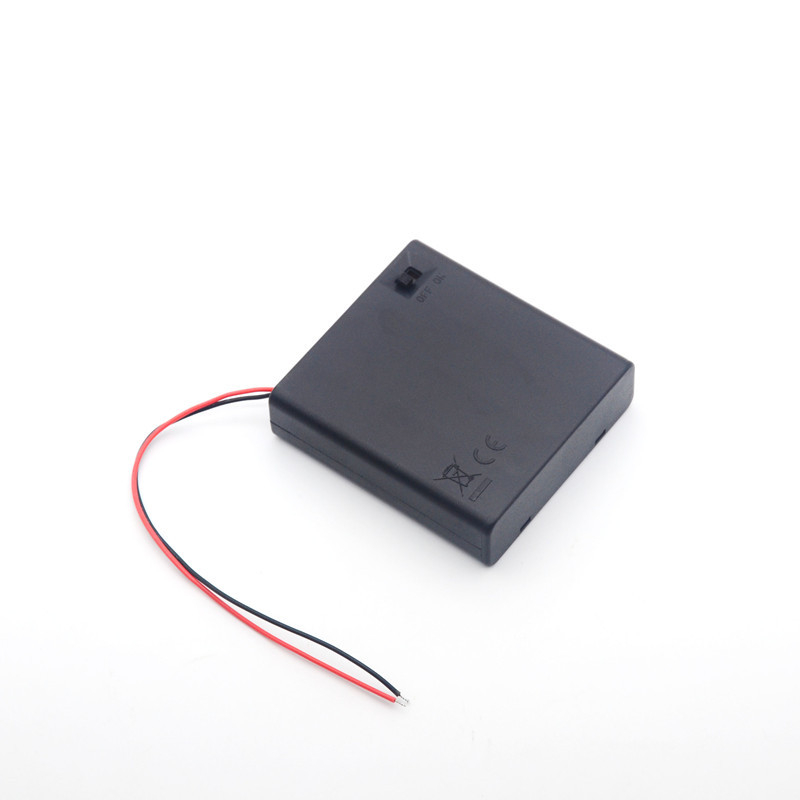 Кутия за батерии за четири AA клетки, с превключвател, капак и дебел проводник