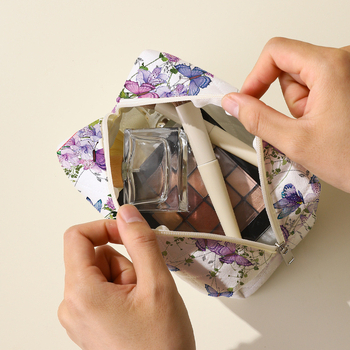 Qiantu unisex τσάντα καλλυντικών με ύφασμα ρομβοειδούς μοτίβου, γεωμετρικό σχέδιο, επένδυση από πολυεστέρα