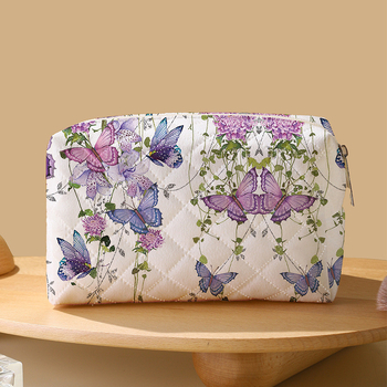 Qiantu unisex τσάντα καλλυντικών με ύφασμα ρομβοειδούς μοτίβου, γεωμετρικό σχέδιο, επένδυση από πολυεστέρα