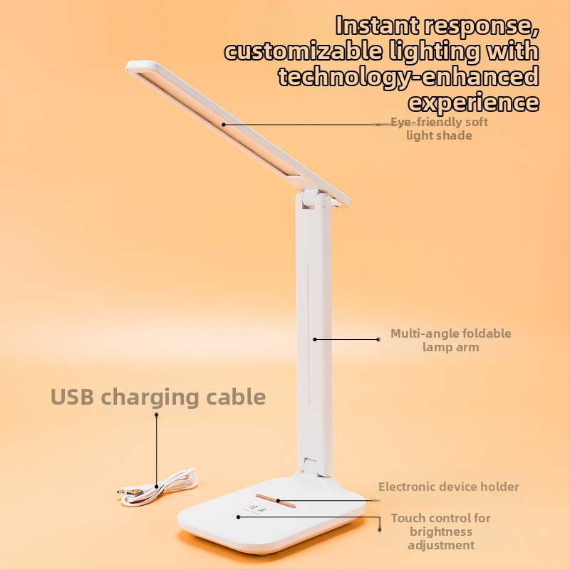 Сгъваема LED настолна лампа с докосване и плавно регулиране на яркостта, защита за очите, USB захранване, CRI ≥90, три режима: нощно, учебно и амбиентно осветление