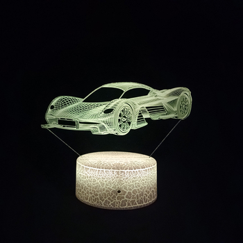 Нощна лампа 3D дизайн със самолет и спортен автомобил, акрилен абажур, 5V, USB/батерия, докосване и дистанционно управление