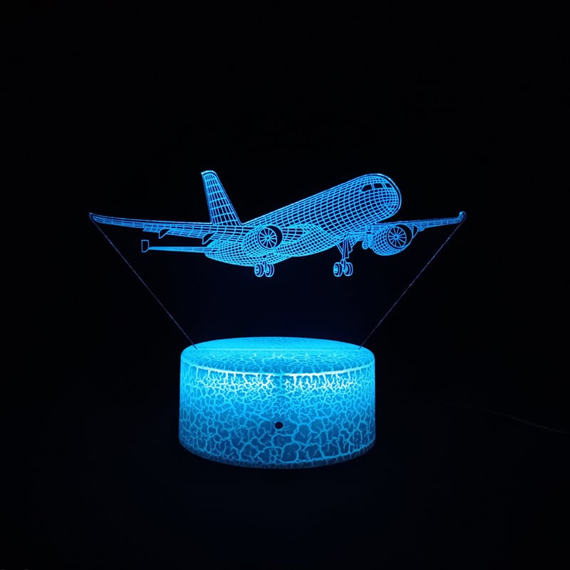 Нощна лампа 3D дизайн със самолет и спортен автомобил, акрилен абажур, 5V, USB/батерия, докосване и дистанционно управление