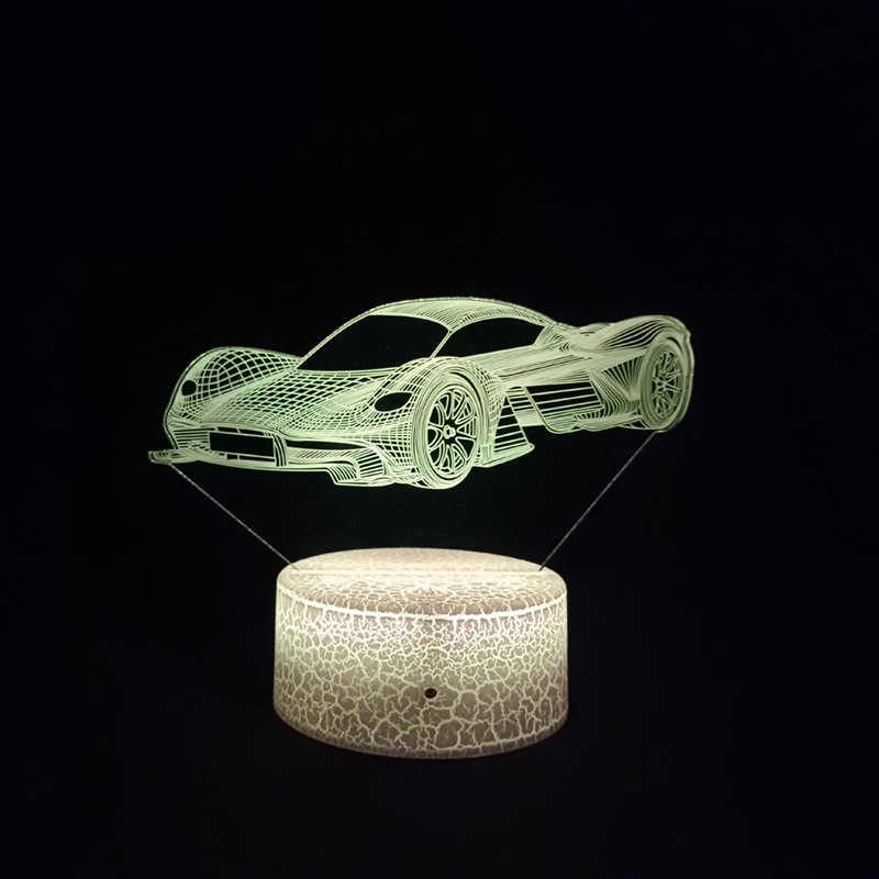 Нощна лампа 3D дизайн със самолет и спортен автомобил, акрилен абажур, 5V, USB/батерия, докосване и дистанционно управление