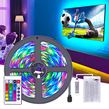 RGB LED szalag 24-gombos IR távirányítóval és akkumulátoros dobozzal, 5V, 30/60 LED, 120° megvilágítási szög, beltéri hangulatvilágítás