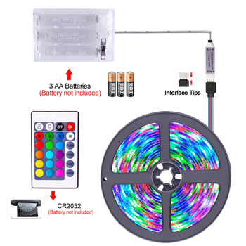 RGB LED szalag 24-gombos IR távirányítóval és akkumulátoros dobozzal, 5V, 30/60 LED, 120° megvilágítási szög, beltéri hangulatvilágítás