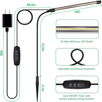 USB LED augalų augimui lemputei, įėjimo įtampa 5V, 20 LED, 540 lm, IP44, aliuminio lydinio korpusas