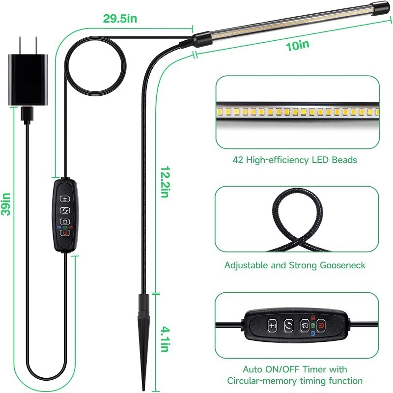 USB LED augalų augimui lemputei, įėjimo įtampa 5V, 20 LED, 540 lm, IP44, aliuminio lydinio korpusas