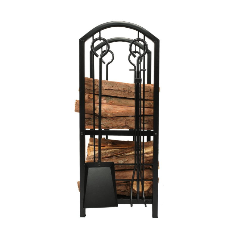 Euroopa stiilis kalts rauast pliidi tööriistade komplekt seinale kinnitatava malekohaga – neljaosaline komplekt, pastoraalne stiil, koduseks kasutamiseks