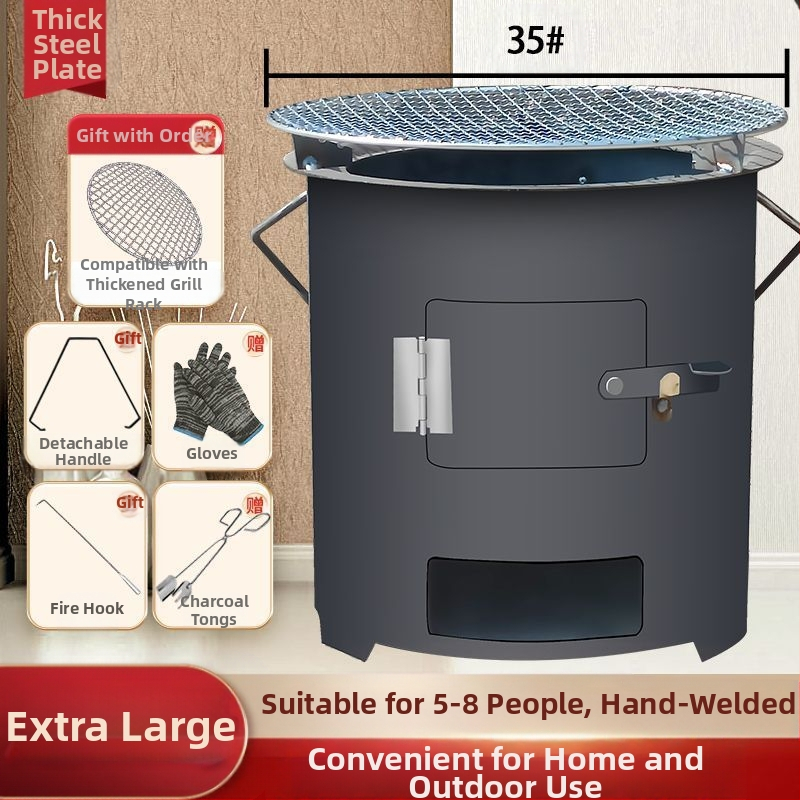 Dzelzs ogļu krāsns ar apaļu dizainu ārējai lietošanai – Daudzfunkcionāla gatavošana tējas vārīšanai, rīsu vārīšanai un grilēšanai