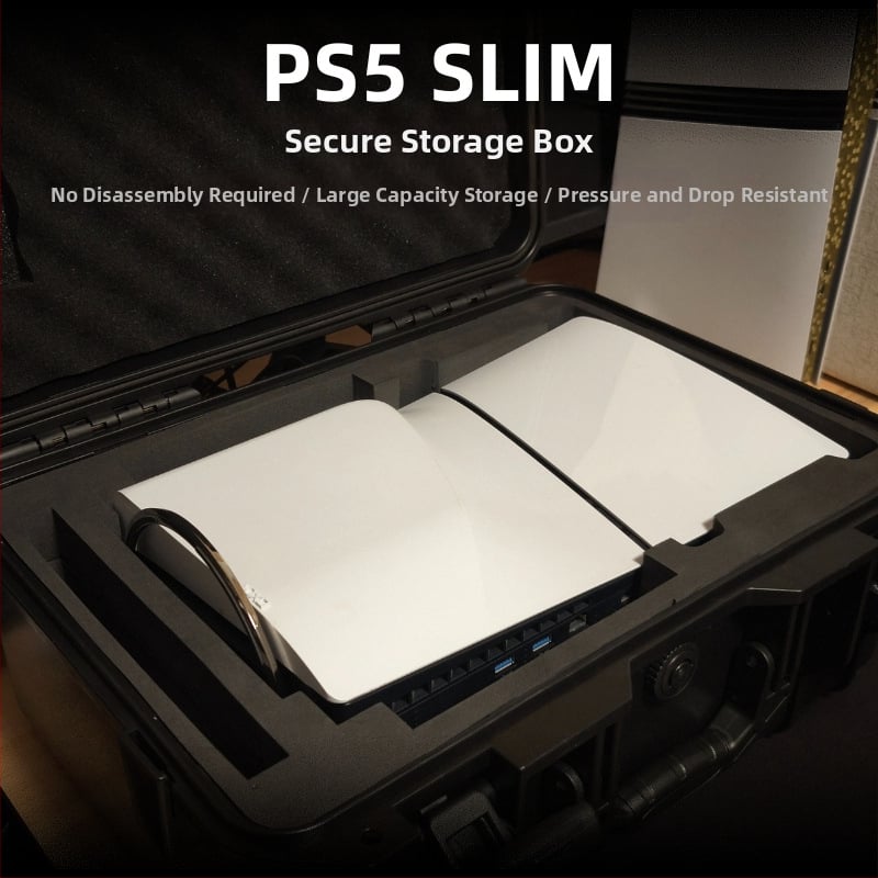 PS5 Slim кутия за съхранение, ABS+EVA материал, инжекционно формована, съвместима с PS5 Slim конзола, тегло 3.6 кг, включва 1 кутия за съхранение