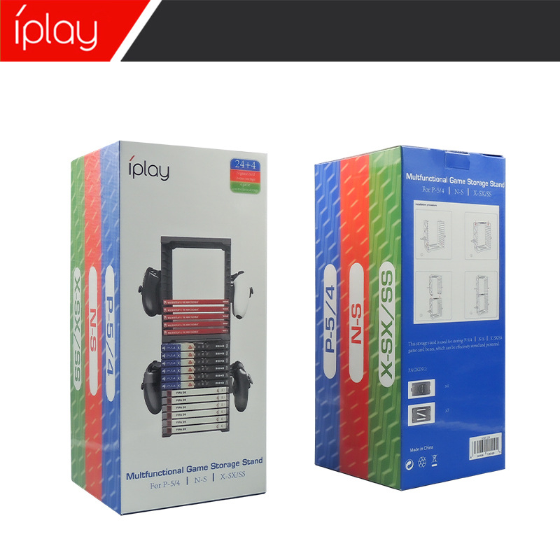 Stalak za disc igre s držačem za kontrolere — univerzalno za PS4/PS5, Switch i Xbox; model HBS-259; materijal ABS; težina 571 g; pričvršćivanje: klips