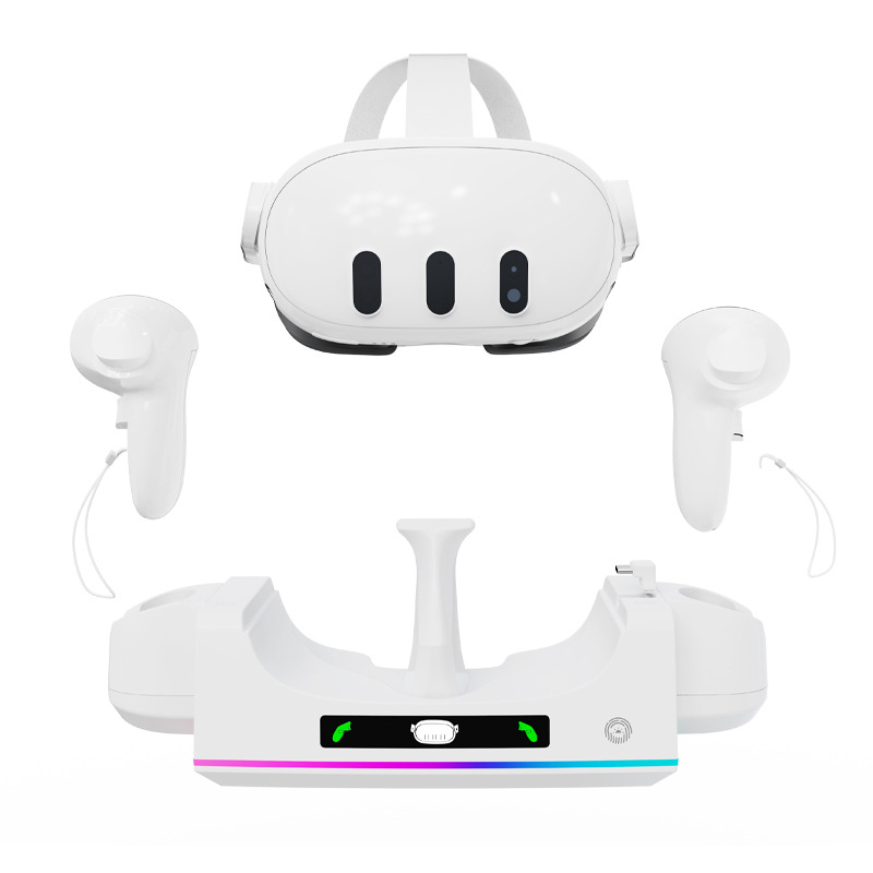 Bază de încărcare pentru controllerele VR Meta Quest 3S/Quest 3, montare pe perete, cablu USB-C inclus, indicator RGB, corp ABS