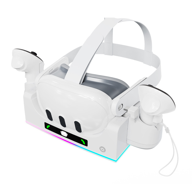 Bază de încărcare pentru controllerele VR Meta Quest 3S/Quest 3, montare pe perete, cablu USB-C inclus, indicator RGB, corp ABS