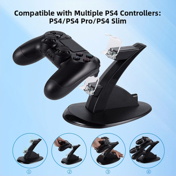 Βάση Φόρτισης PS4 Χειριστήριων με Διπλό Σταθμό Φορτίου, Micro USB Διασύνδεση, ABS Κέλυφος, Μοντέλο snd-824, Συμβατή με PS4 Χειριστήρια, Βάρος 198 g