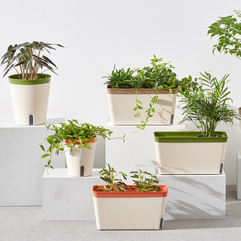 Саксия за цветя, японски стил, от смола, самополивна, дишаща, устойчива на корозия, за настолен или подов монтаж