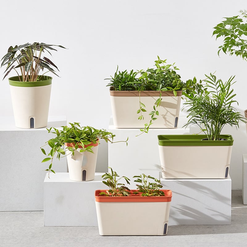 Саксия за цветя, японски стил, от смола, самополивна, дишаща, устойчива на корозия, за настолен или подов монтаж