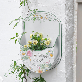 Ευρωπαϊκό ρετρό κρεμαστό στον τοίχο καλάθι για λουλούδια, σιδερένιο, για εσωτερική/εξωτερική διακόσμηση, με υφή ενυδατικού φινιρίσματος