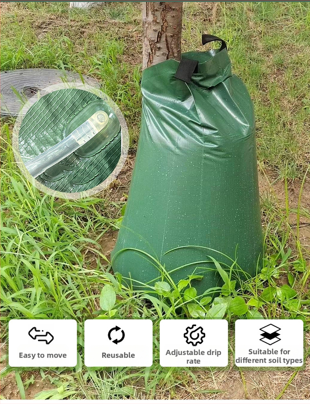 Sac de irigare prin picurare pentru grădină, reutilizabil pentru pomi fructiferi, prevenire secetă (20 galoni, PVC)