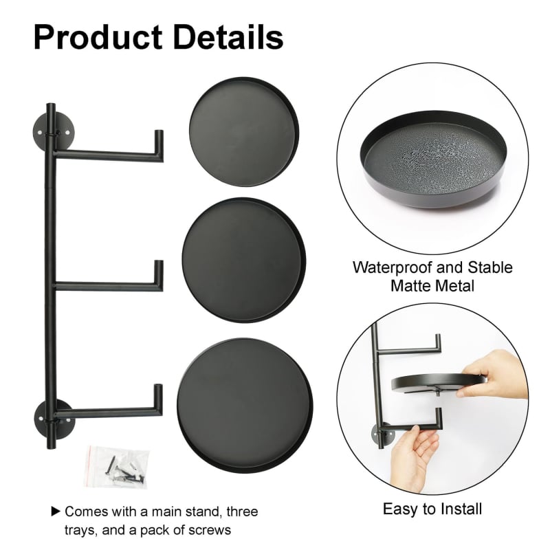 Raft metalic pentru plante de fereastră, 3 niveluri, montaj pe perete cu ventuză, design modern minimalist