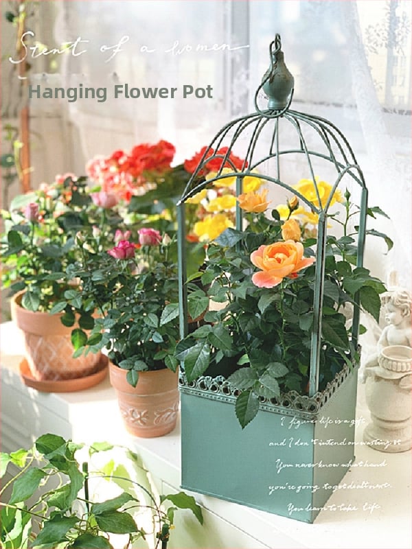 Lauko pakabinamas gėlių krepšys iš kalvio plieno, dekoratyvinis augalų laikiklis sodui ir balkonui