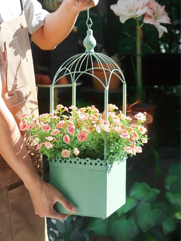 Lauko pakabinamas gėlių krepšys iš kalvio plieno, dekoratyvinis augalų laikiklis sodui ir balkonui