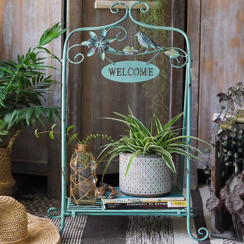 Geležinis vazonėlių stovas, sulankstomas, grindų stovas, idiliško stiliaus