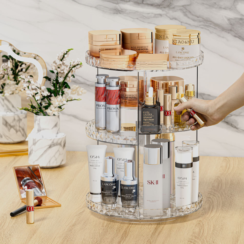 Zijian Ακρυλική 360° Περιστρεφόμενη βάση για κραγιόν, Επιτραπέζιος Οργανωτής Καλλυντικών, Στυλ Φωτεινός Λούξ, Λανσάρισμα Φθινόπωρο 2023