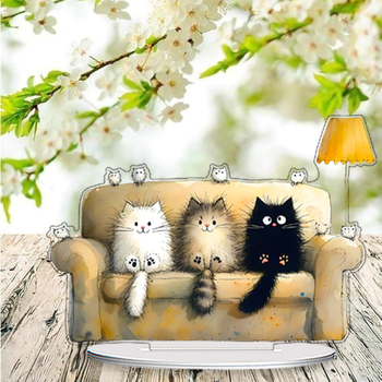 Акрилна карикатурна котка за бюро, декоративна пластмасова украса, UV печат, подходящ подарък