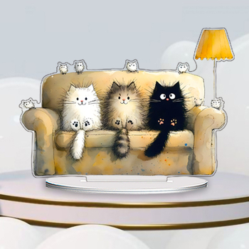 Акрилна карикатурна котка за бюро, декоративна пластмасова украса, UV печат, подходящ подарък