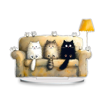 Акрилна карикатурна котка за бюро, декоративна пластмасова украса, UV печат, подходящ подарък