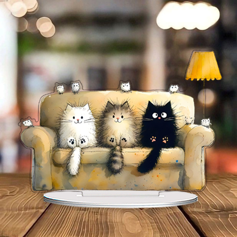 Акрилна карикатурна котка за бюро, декоративна пластмасова украса, UV печат, подходящ подарък