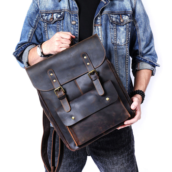 Hátizsák felső réteg borjúbőrből, akadémiai stílus, kopásálló, kapacitás 20 L alatt