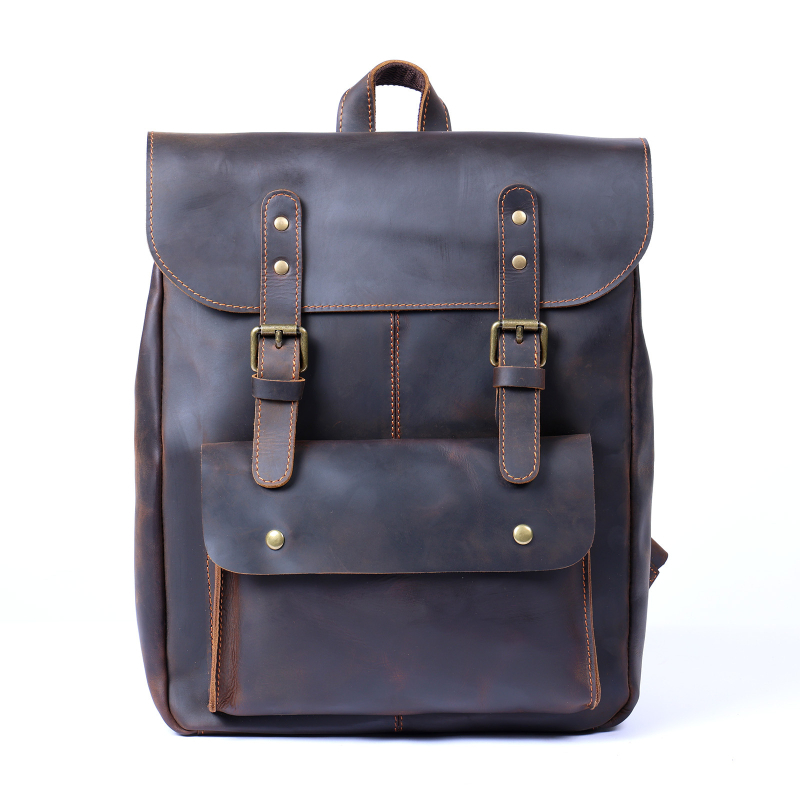 Hátizsák felső réteg borjúbőrből, akadémiai stílus, kopásálló, kapacitás 20 L alatt
