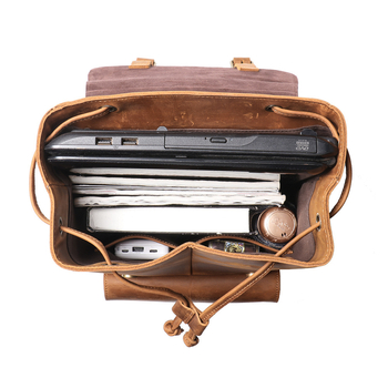 Unisex δερμάτινο σακίδιο πρώτης στρώσης, ρετρό στυλ, χωρητικότητα κάτω από 20 L, συμβατό με φορητό υπολογιστή 15 ιντσών, καμπύλος ιμάντας ώμου