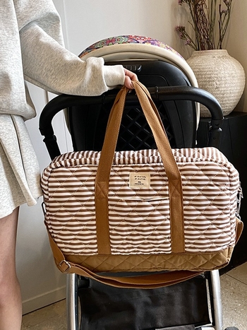 Γυναικεία tote τσάντα, μεγάλη χωρητικότητα, ελαφριά, καπιτονέ βαμβάκι-λινό, ριγέ σχέδιο, καμπύλη ιμάντας ώμου