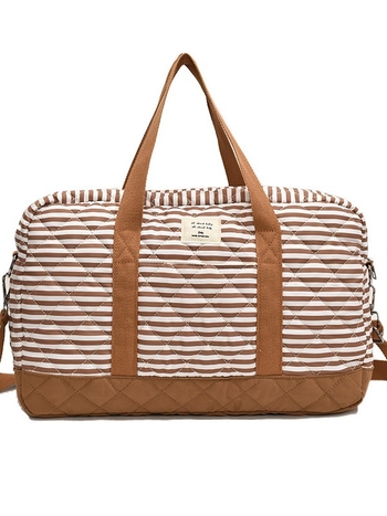 Γυναικεία tote τσάντα, μεγάλη χωρητικότητα, ελαφριά, καπιτονέ βαμβάκι-λινό, ριγέ σχέδιο, καμπύλη ιμάντας ώμου